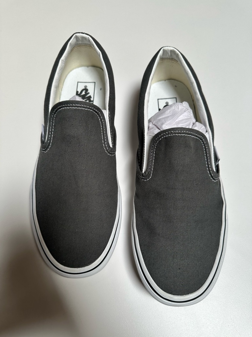 Vans classic slip on shoes, dark grey, wmns 10.5